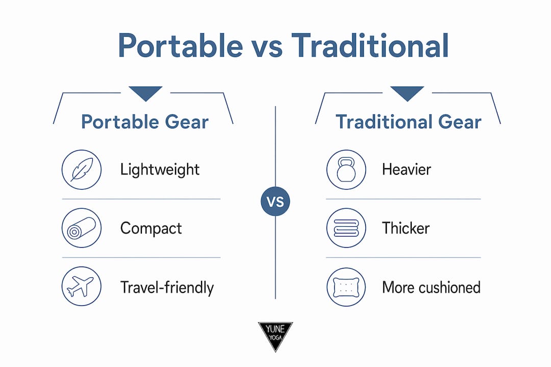 Infographic comparing portable and traditional yoga gear features
