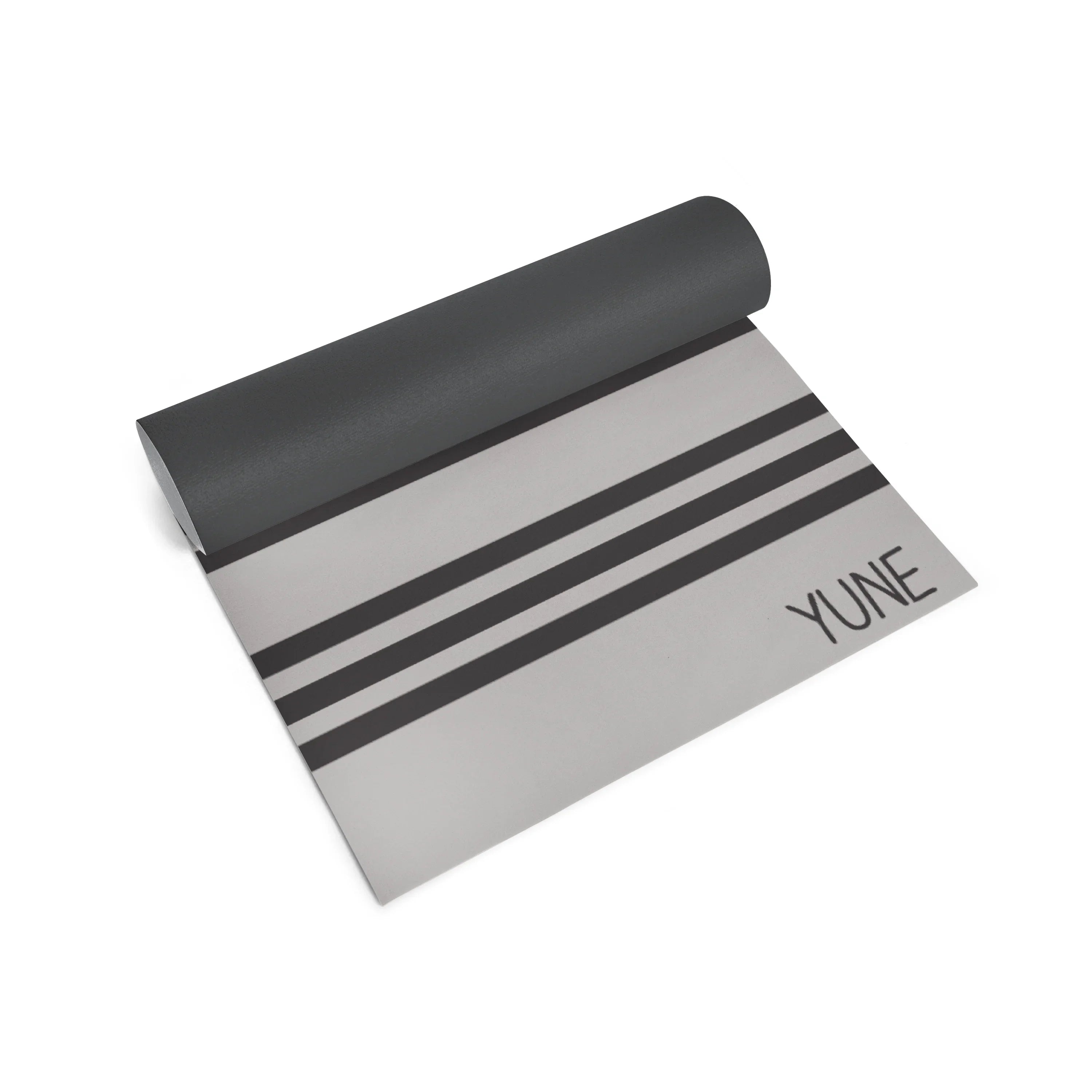 Yoga mat with black and gray design on a white background