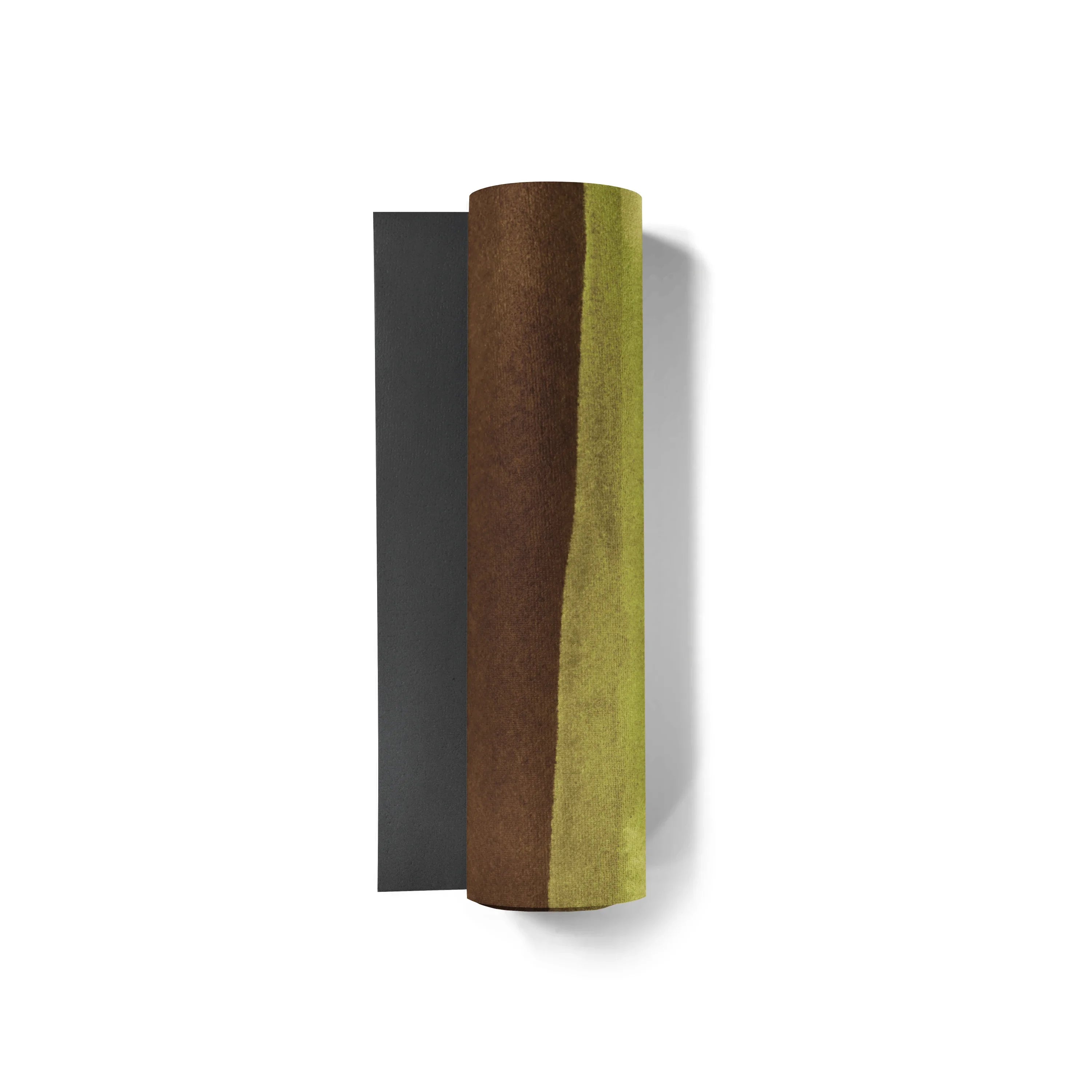 Three cylindrical objects in black, brown, and green on a white background