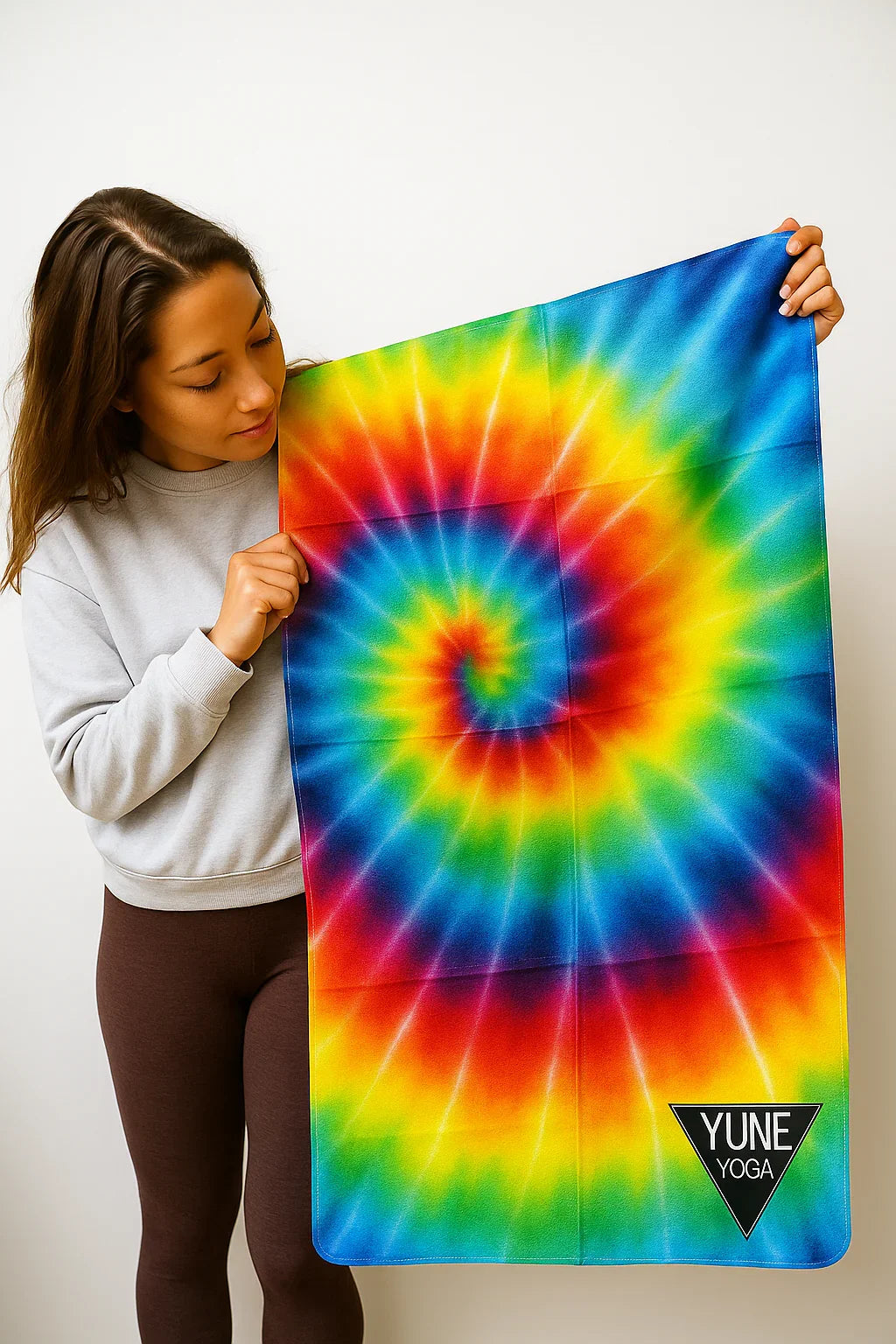 Rainbow Tie Dye Foldable Travel Yoga Mat – 2mm Lightweight Natural Rubber, Non-Slip, Eco-Friendly Mat for On-the-Go Practice | Yune Yoga